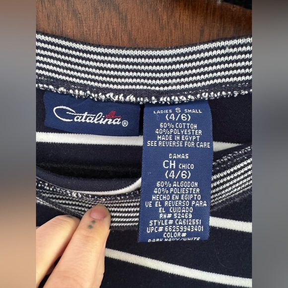 Vtg Catalina Navy Blue Striped Shirt, S, Old Money Coastal Fisherman Nautical - Picture 4 of 7